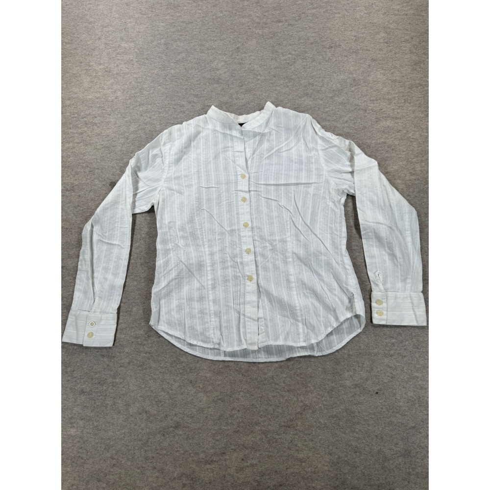 Harve Bernard Blouse Womens XL White Textured Stripe Button Front Long Sleeve